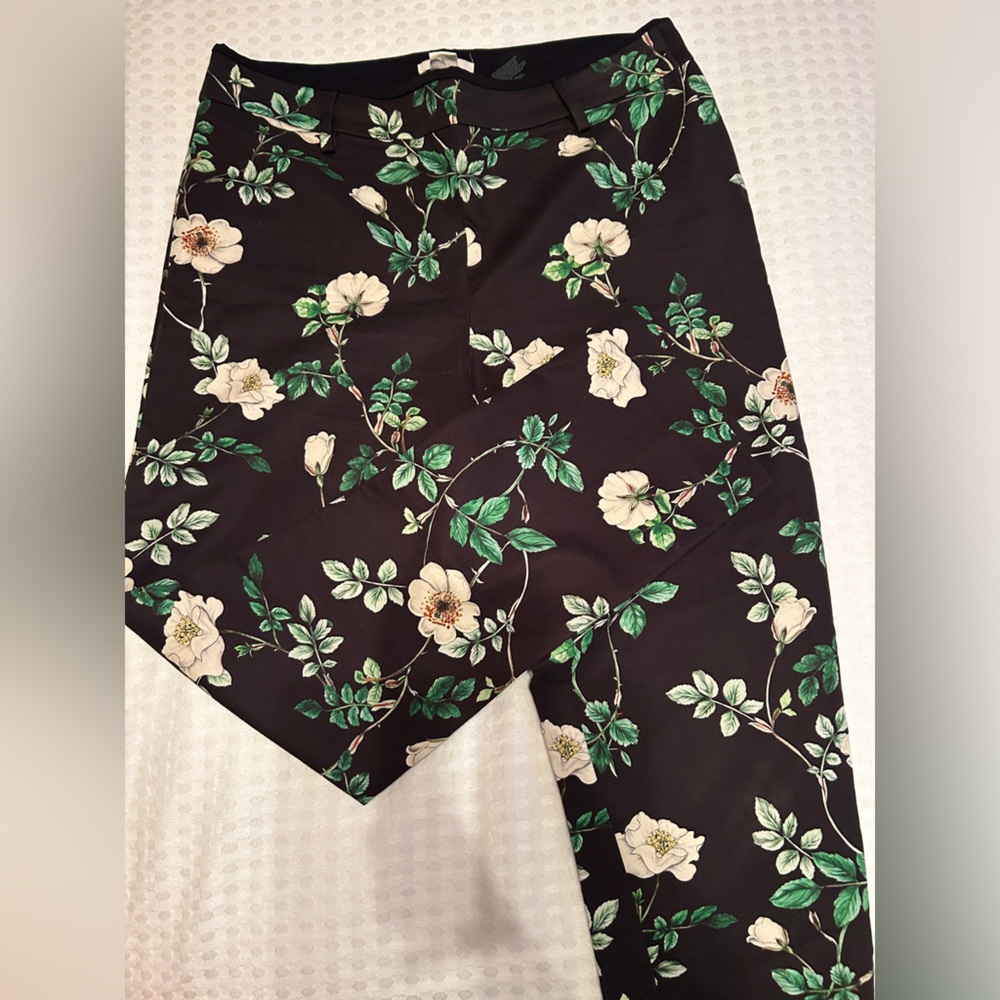 H&M Black Pants with Green Floral Design